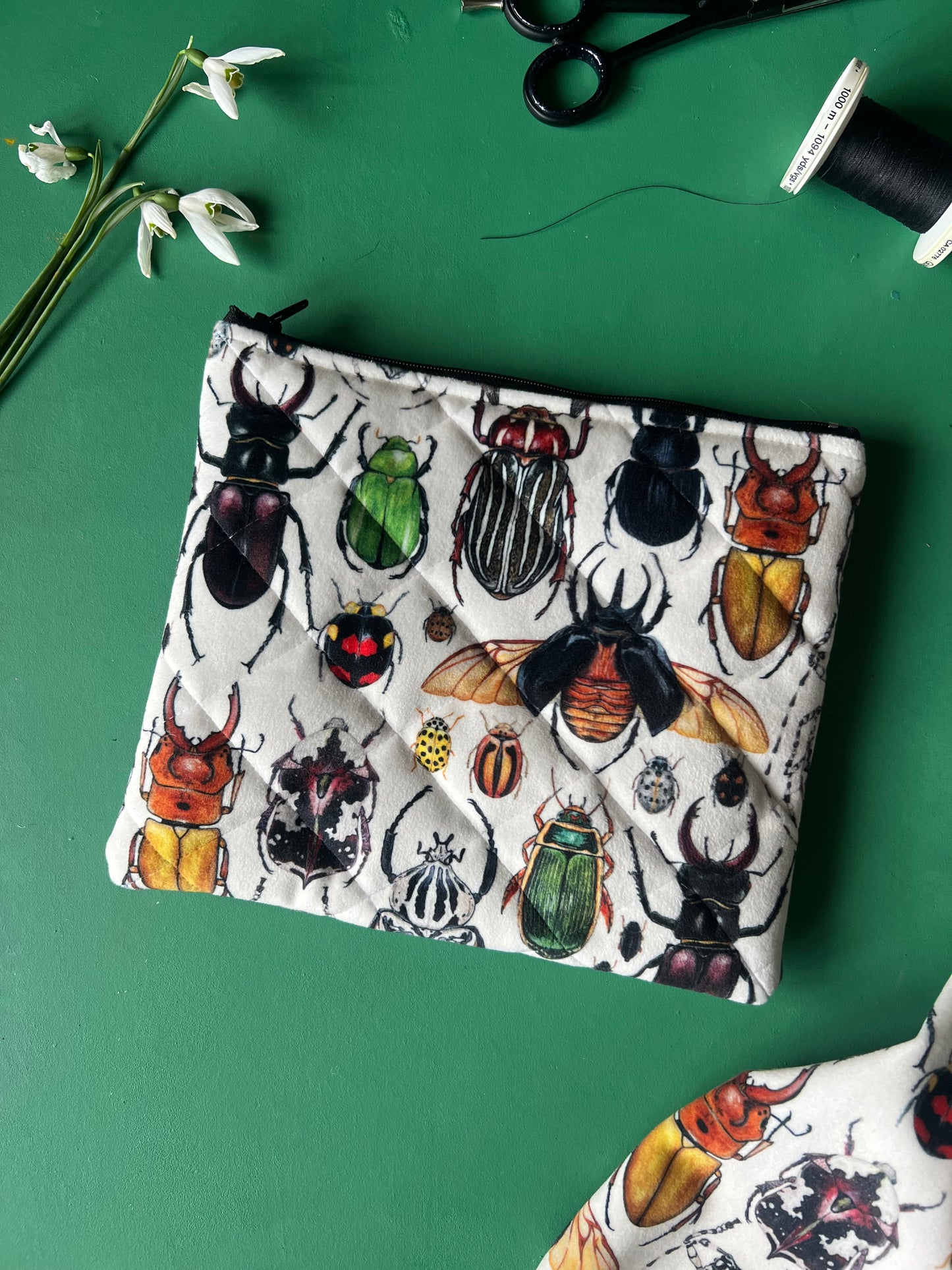 Beetle Quilted Velvet Pouch