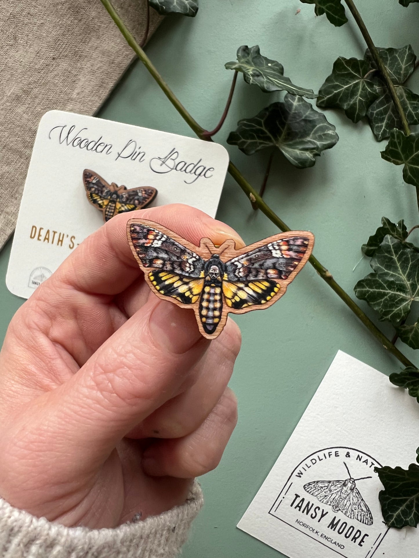 Death’s Head Hawk Moth Wooden Pin Badge