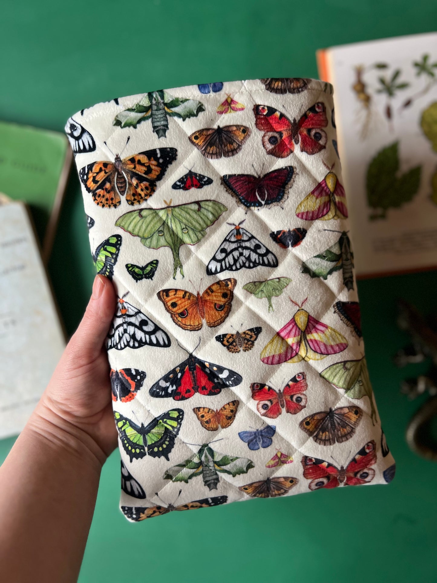 Butterfly and Moth Quilted Velvet Book Sleeve