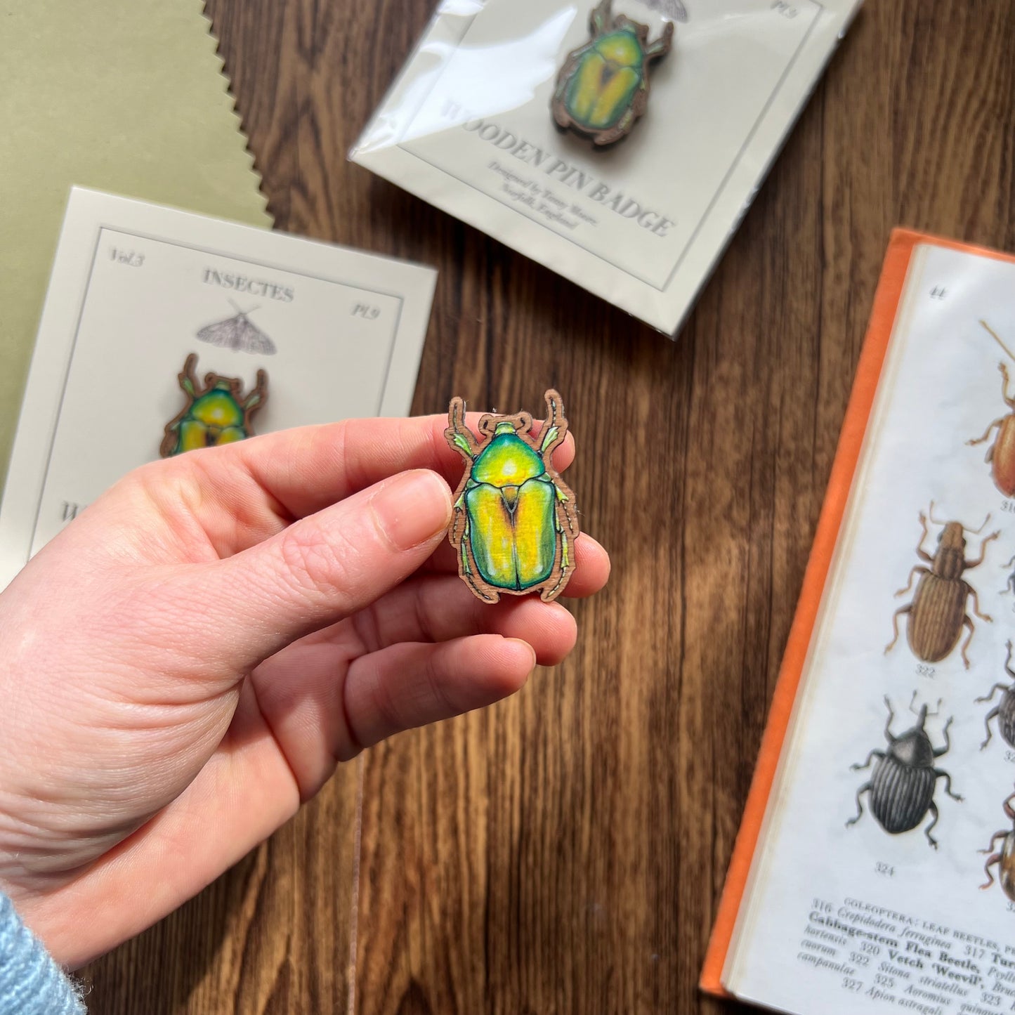 Jewel Flower Beetle Wooden Pin Badge