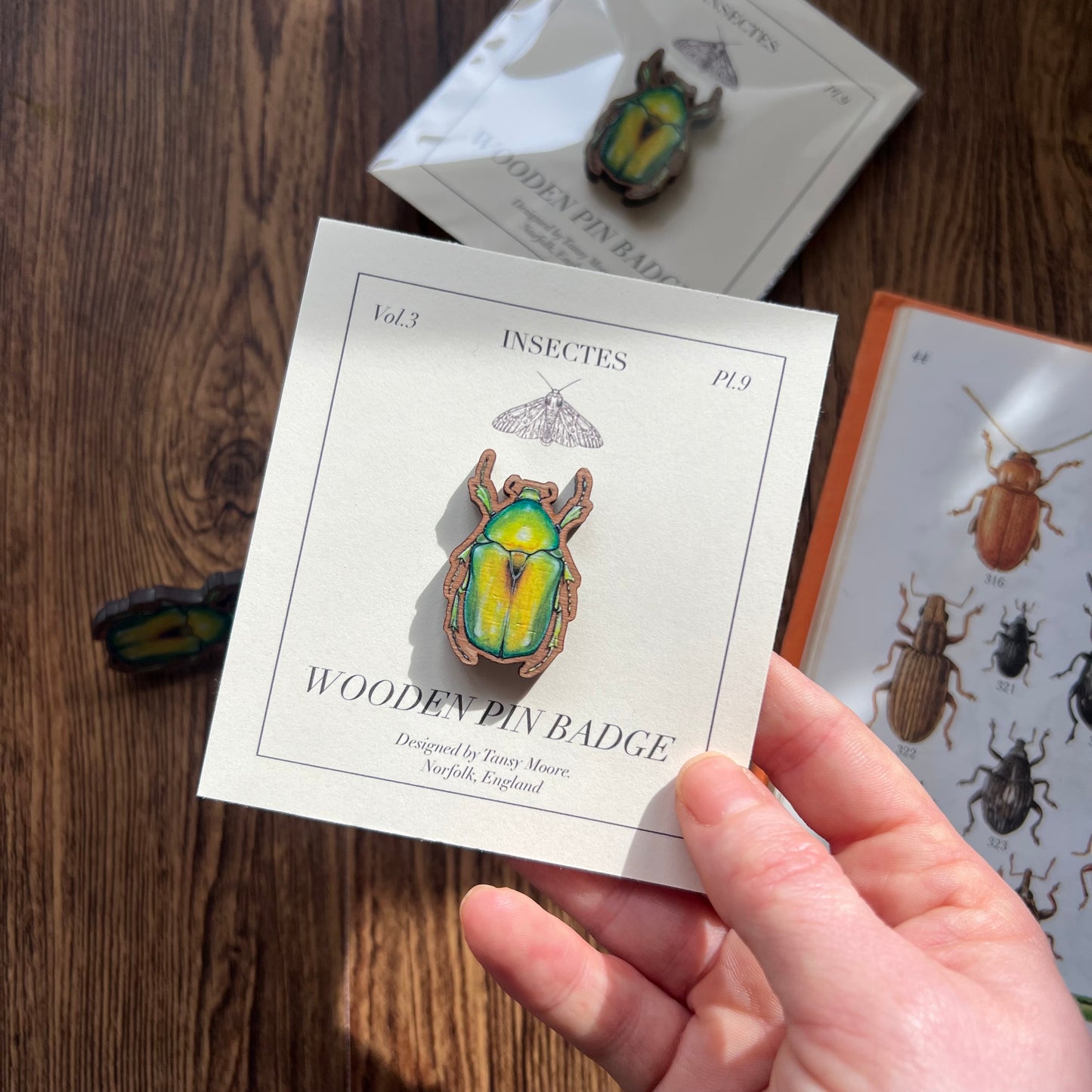 Jewel Flower Beetle Wooden Pin Badge