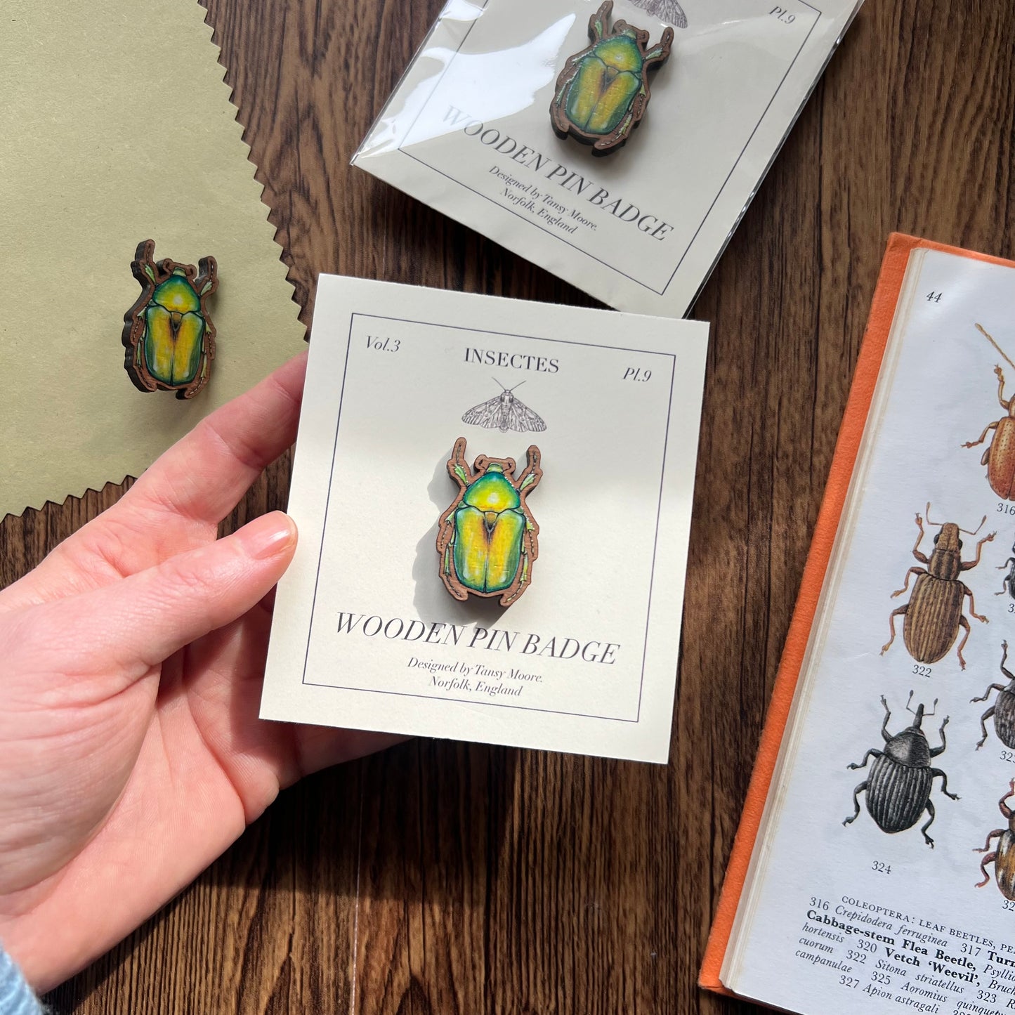 Jewel Flower Beetle Wooden Pin Badge