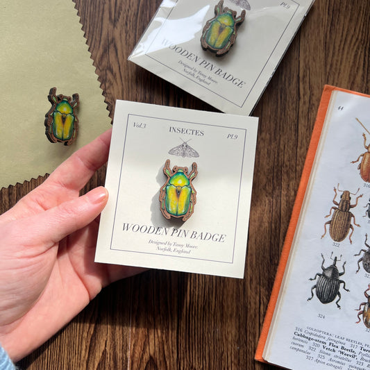 Jewel Flower Beetle Wooden Pin Badge