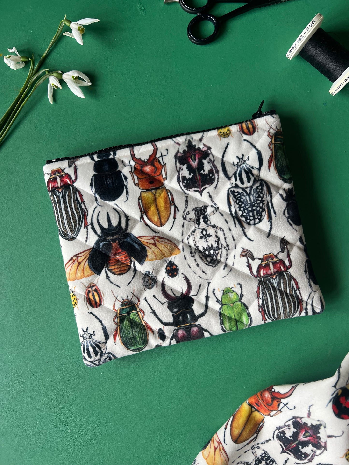 Beetle Quilted Velvet Pouch