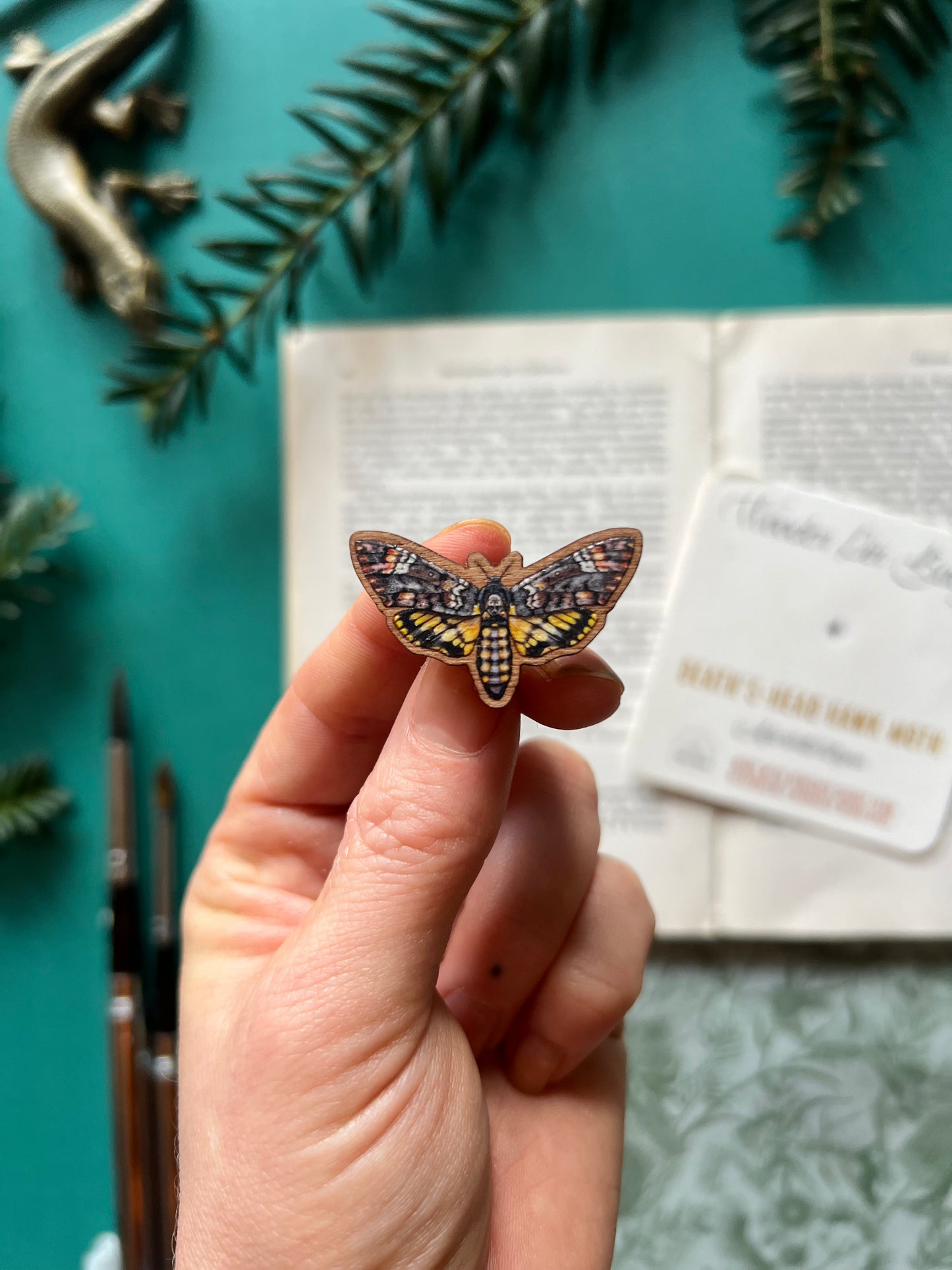 Death’s Head Hawk Moth Wooden Pin Badge