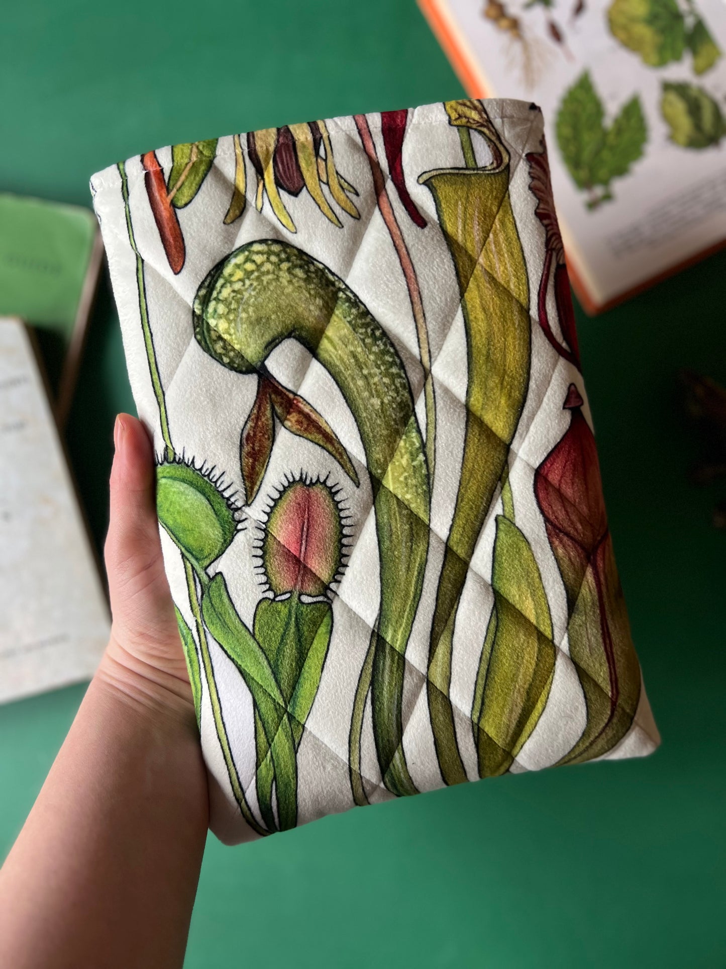 Carnivorous Plants Quilted Velvet Book Sleeve