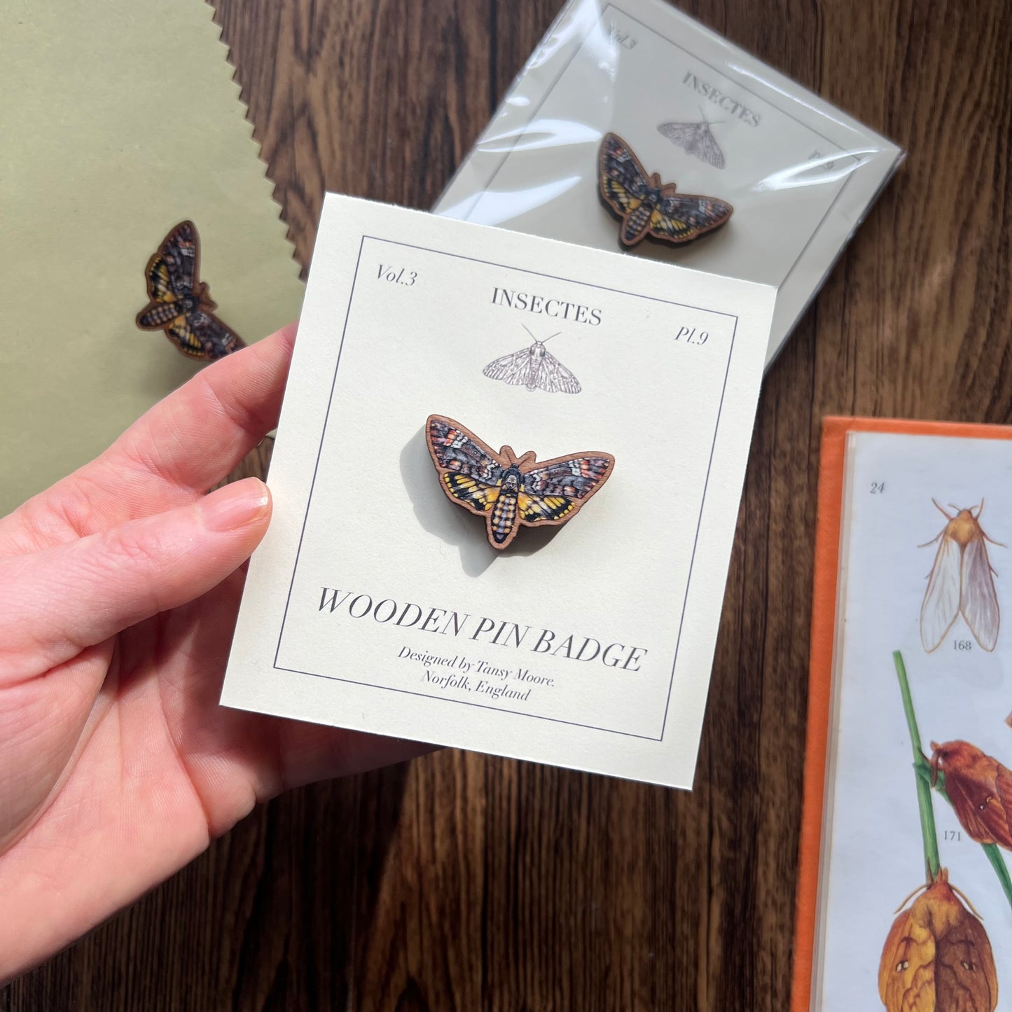 Death’s Head Hawk Moth Wooden Pin Badge