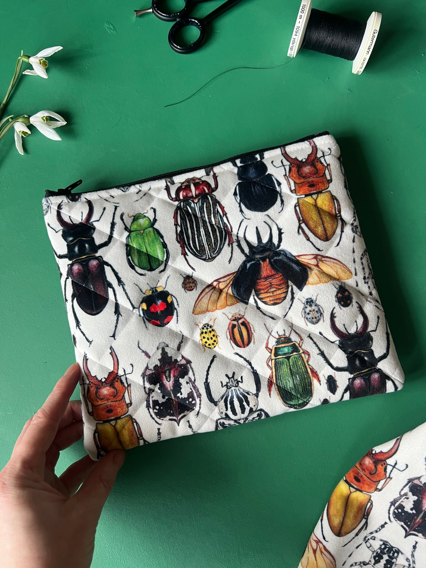 Beetle Quilted Velvet Pouch