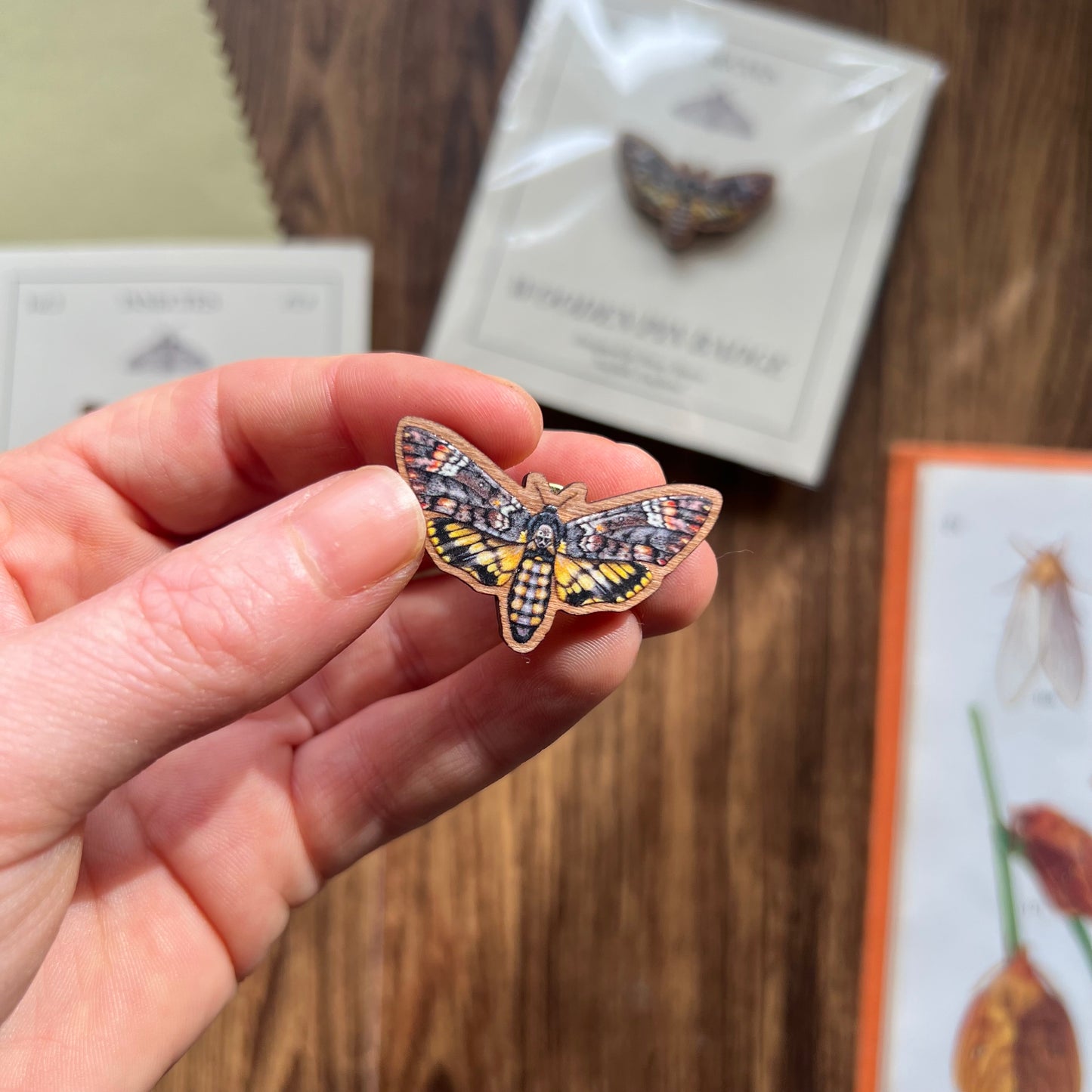 Death’s Head Hawk Moth Wooden Pin Badge