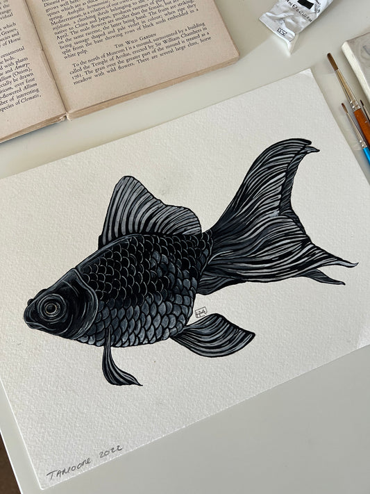 Black Moor Goldfish, Watercolour Original