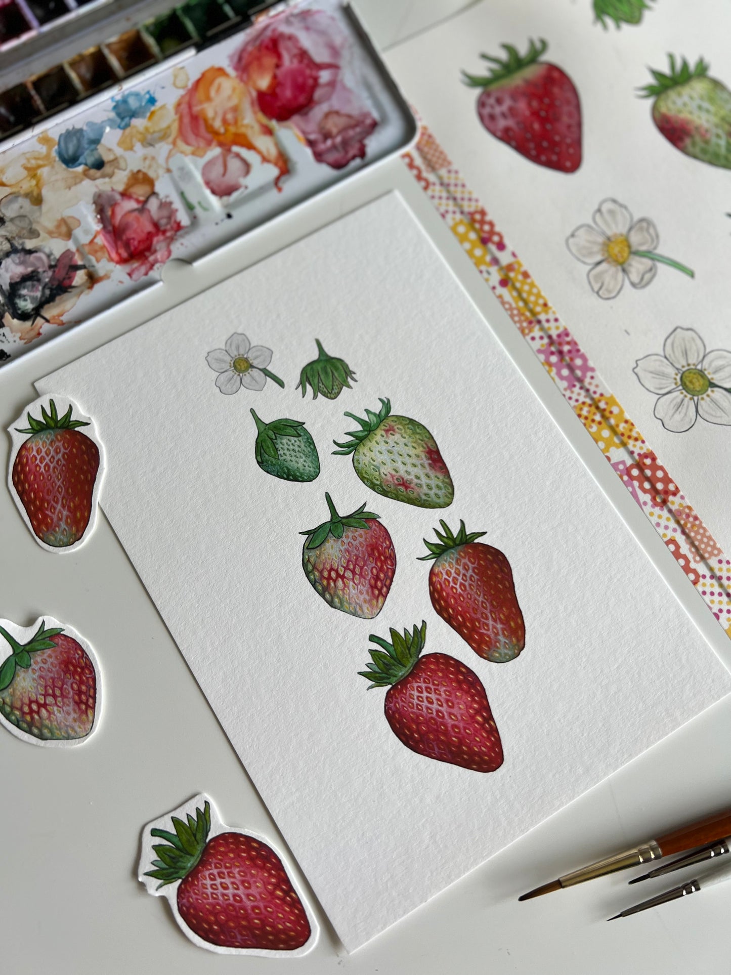 Ripening Strawberries Watercolour Print