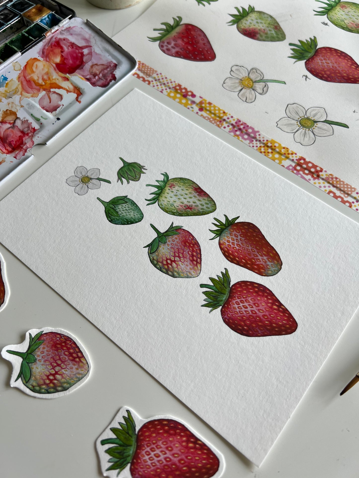 Ripening Strawberries Watercolour Print